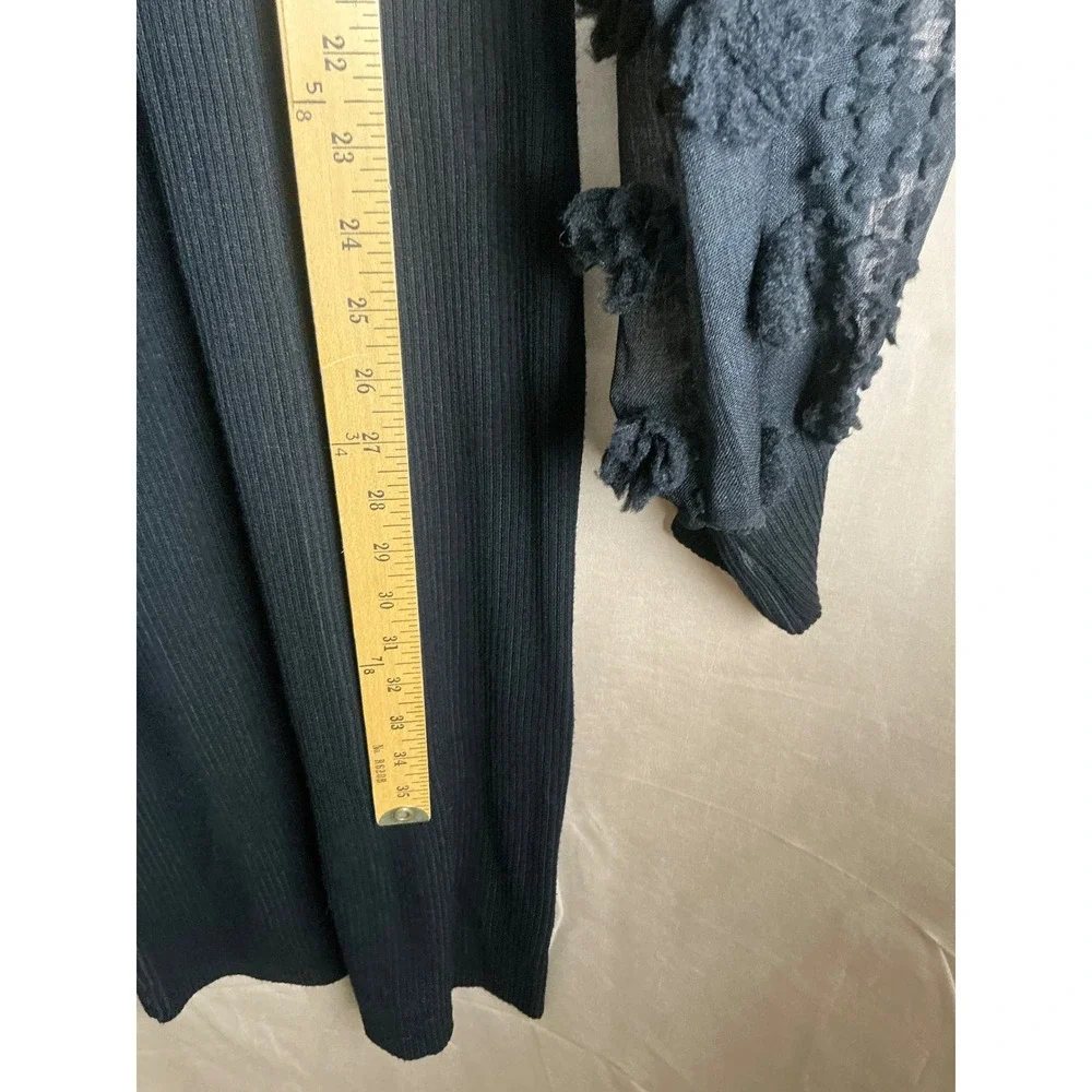 Almost Famous Ribbed Knit Dress Womens XL Black New Sheer 3D Pom Balloon Sleeve